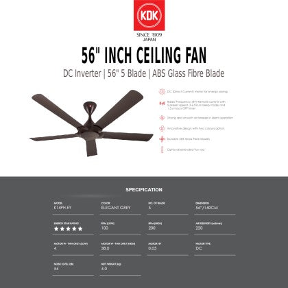 KDK 5 Blades (DC) Ceiling Fan with remote controller | K14PH-EY