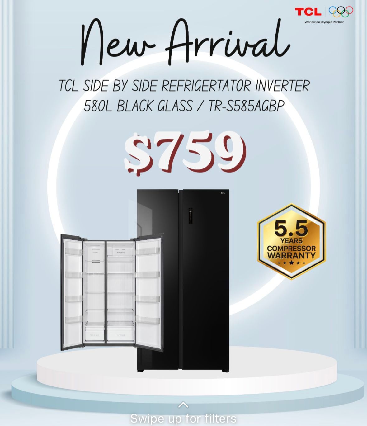 TCL Side By Side Refrigerator Inverter 580L | TR-S585AGBP