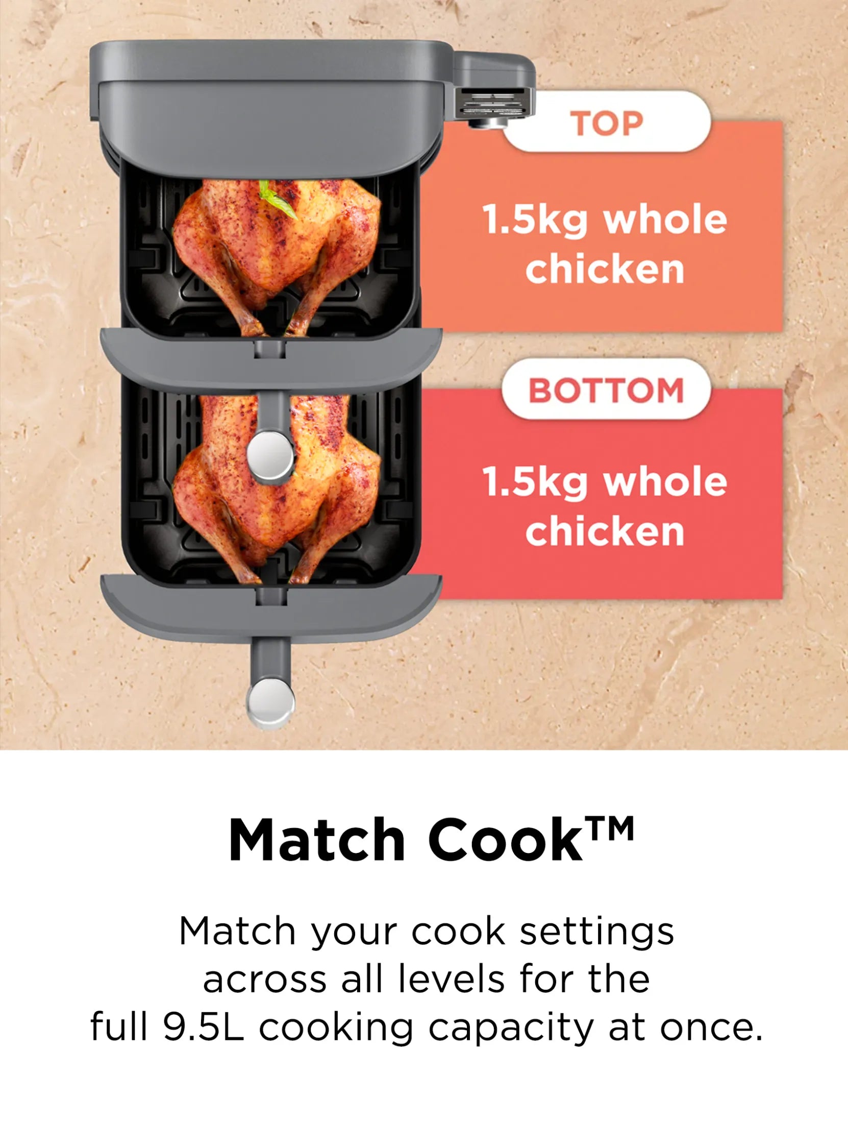 Ninja DoubleStack XL 9.5L Air Fryer / Dual Basket to cook up to 4 Foods at one time - SL400 (without Probe)