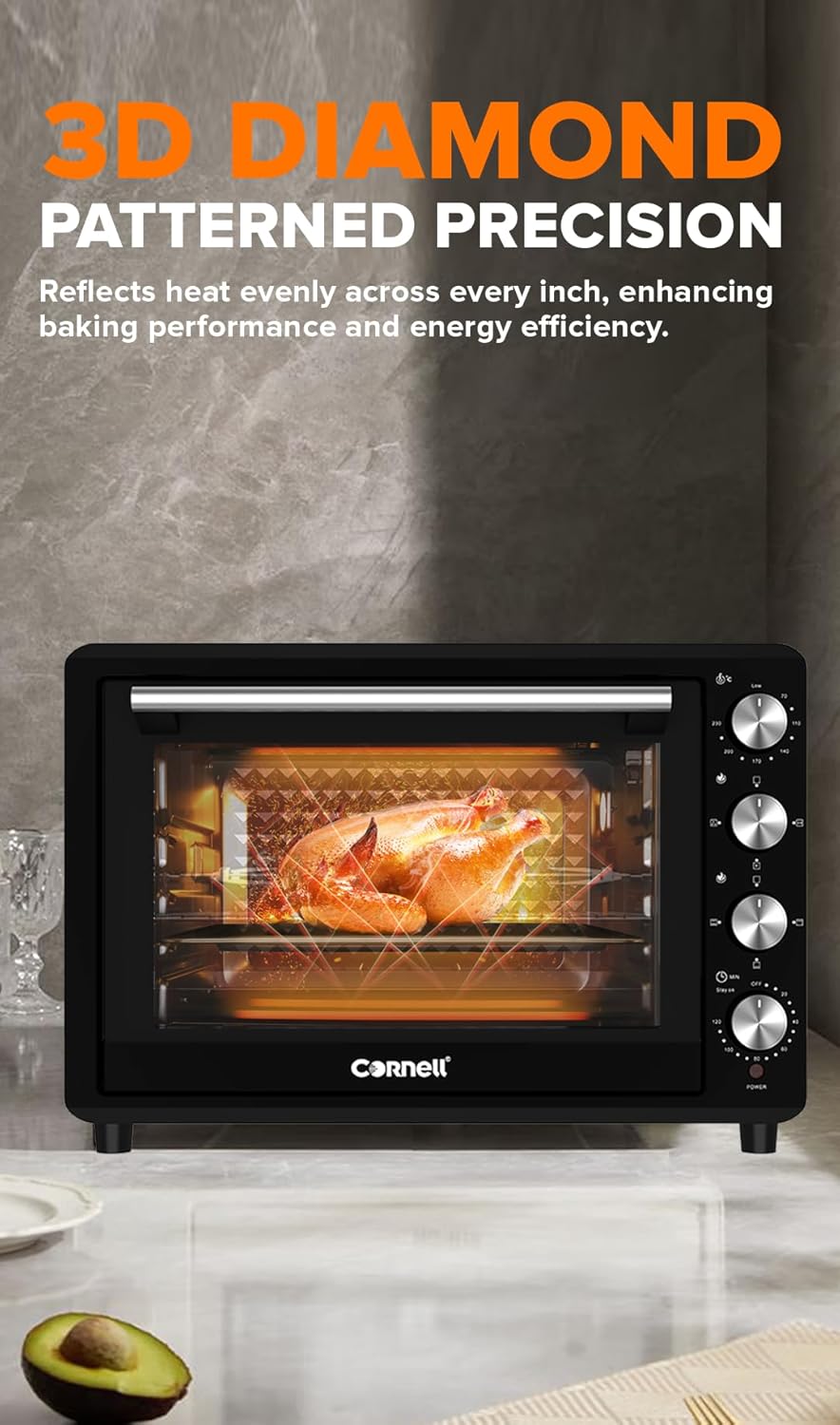 Cornell 70L Double Glass Electric Oven with Rotisserie & Convection Function CEOS702BK