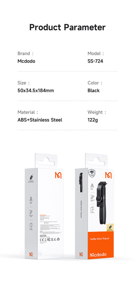 Mcdodo Bluetooth Selfie Stick Tripod Black | SS7240