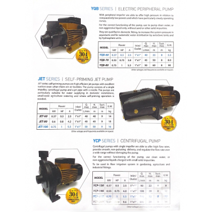TADO YCP-158 1HP/0.75KW/240V/50HZ 1"x1" PERIPHERAL PUMP