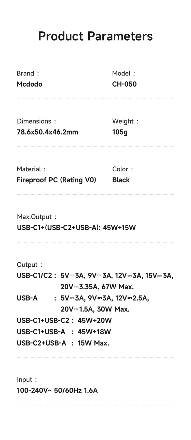 Mcdodo Type-C Charger Black | CH0500