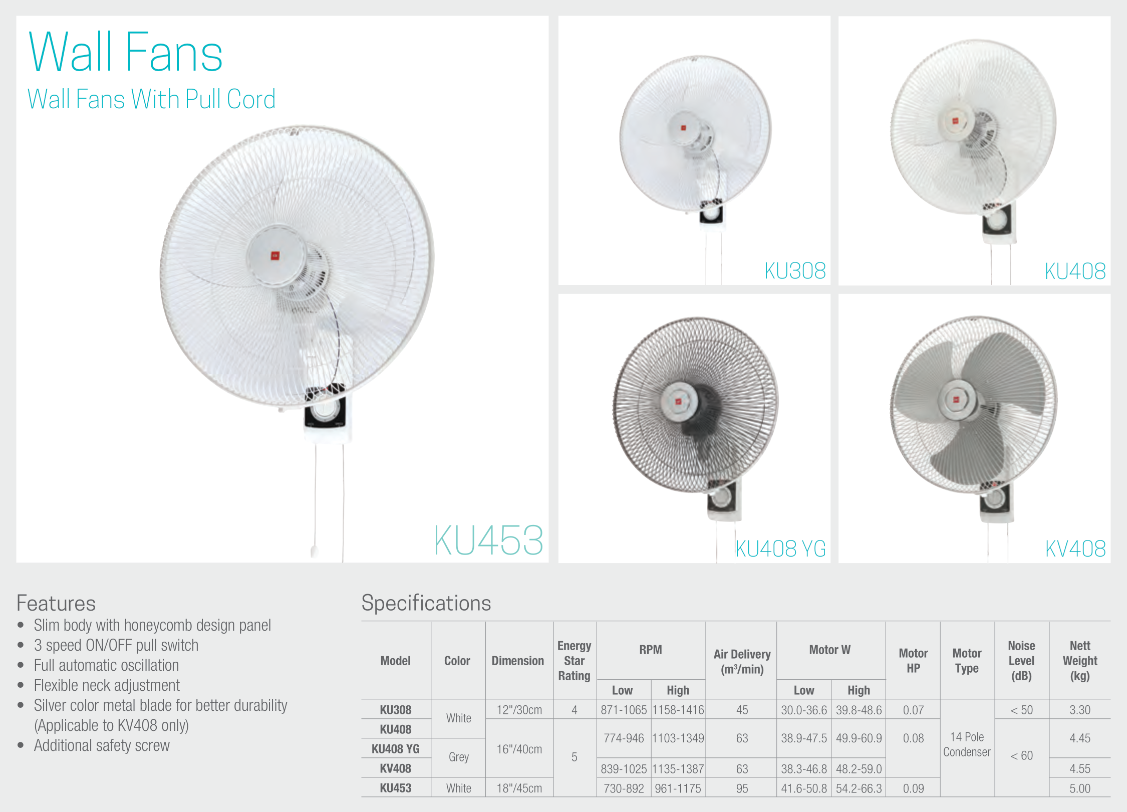 KDK Wall Fan 16" (Metal Blades) Silver | KV-408