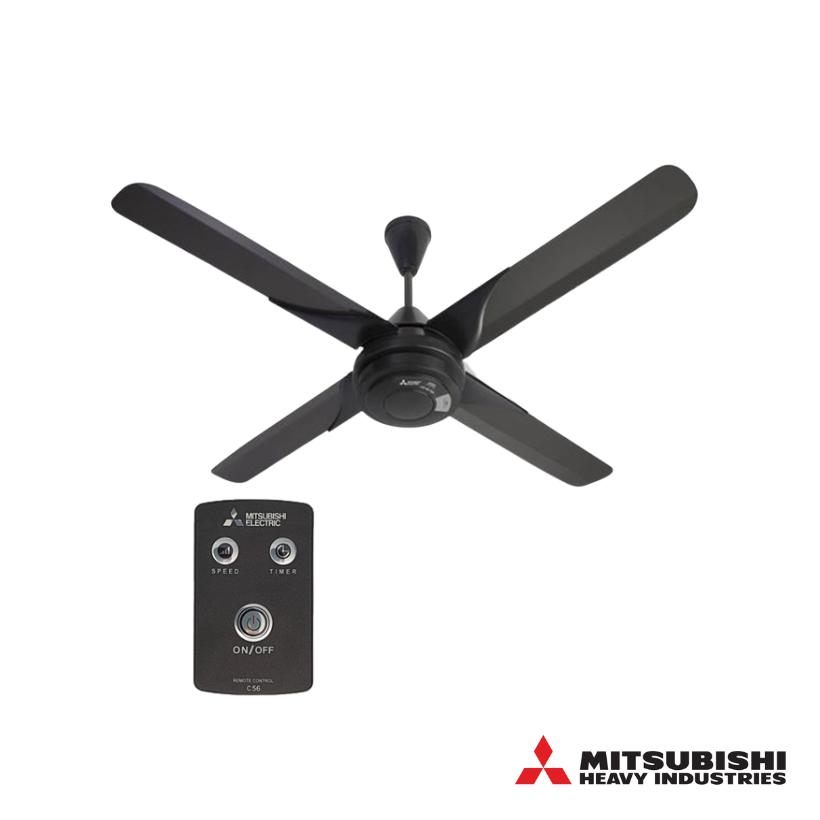 Mitsubishi 56" Ceiling Fan With Remote (Black) | C56-RQ4-P-BK