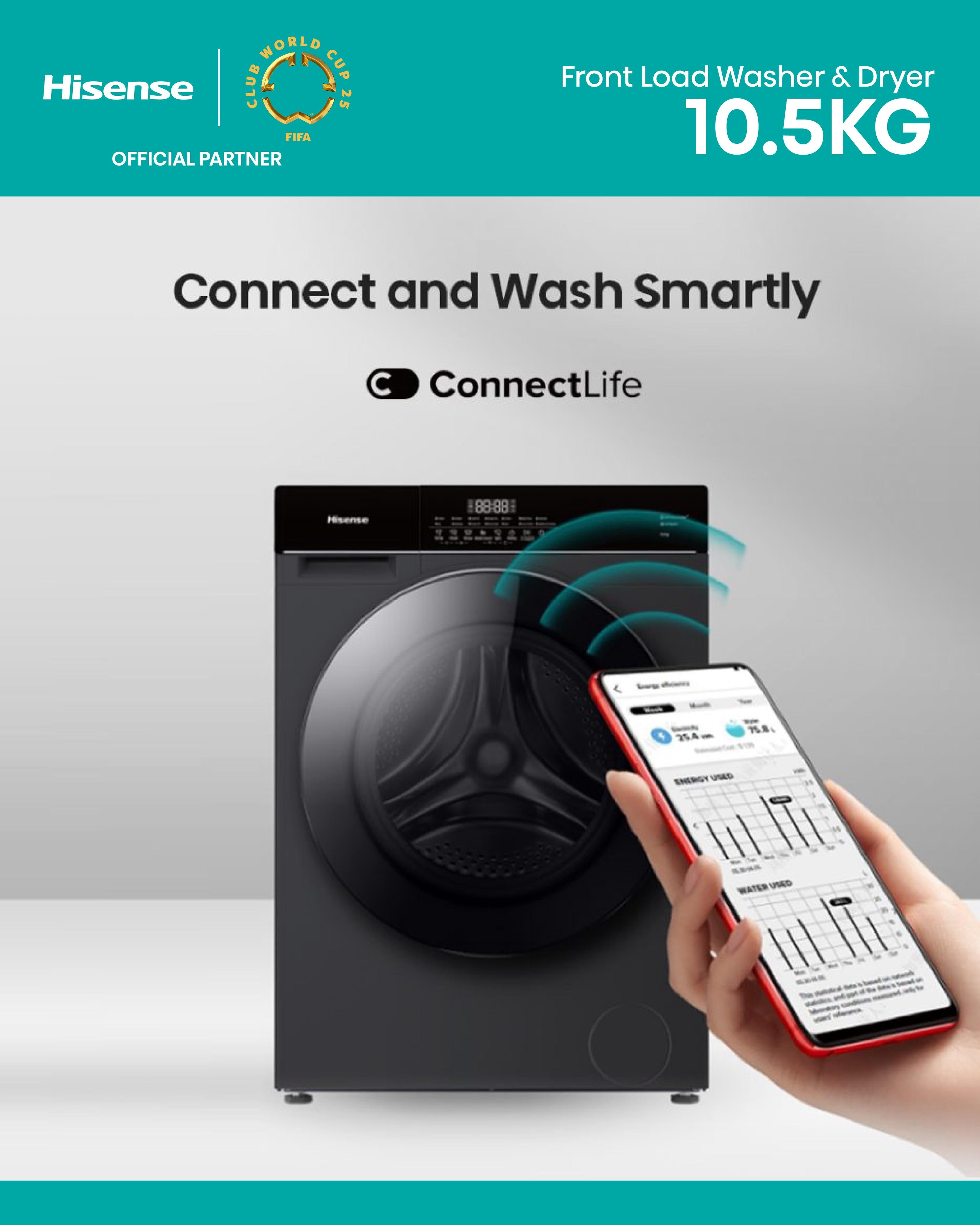 HISENSE Front Load Washer & Dryer 10.5Kg | WD105M3