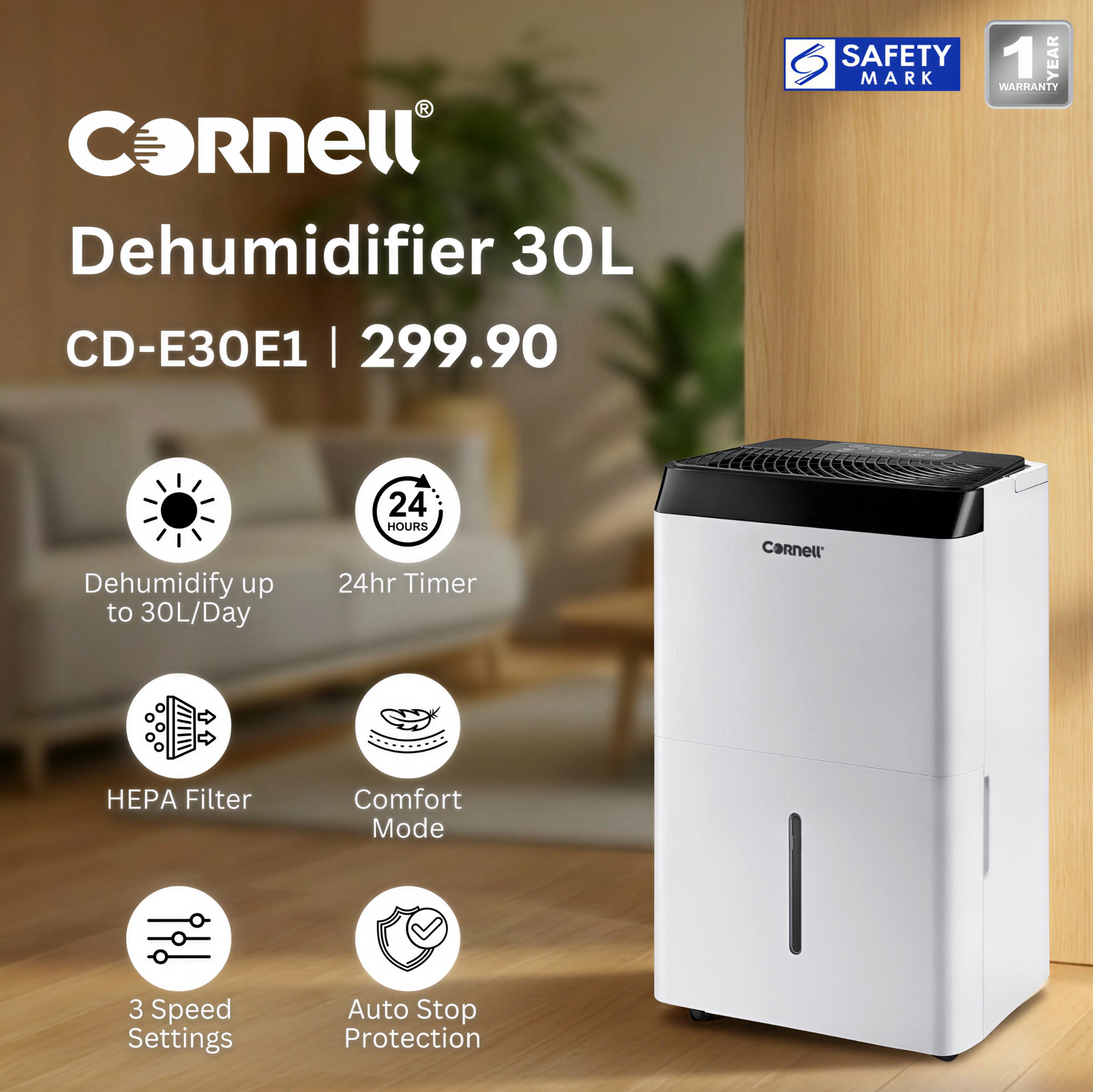 CORNELL AIR DEHUMIDIFIER CD-E30E1 590W 3.4L