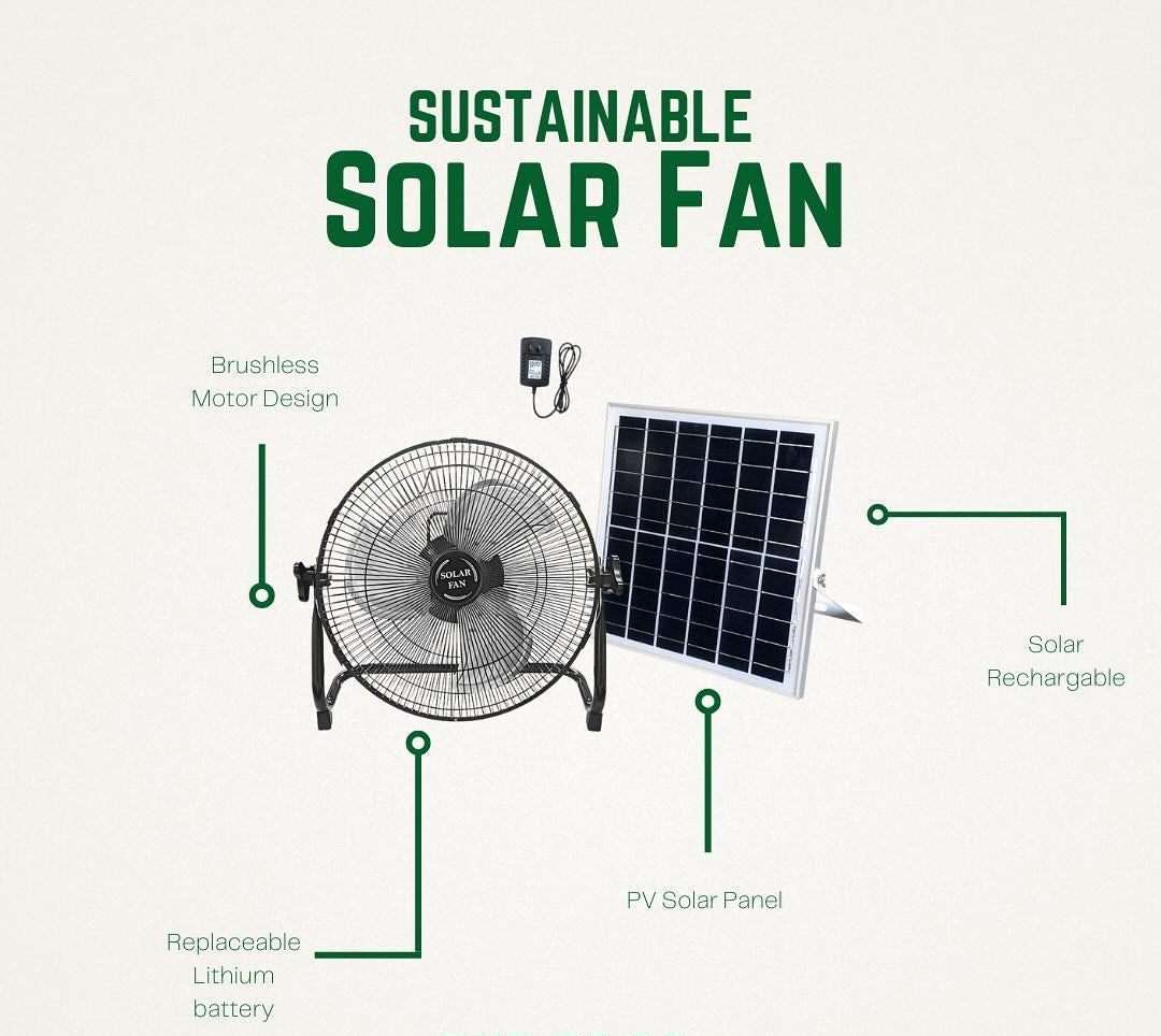 Resolar 14" Solar Floor Fan - Aluminum Blade
