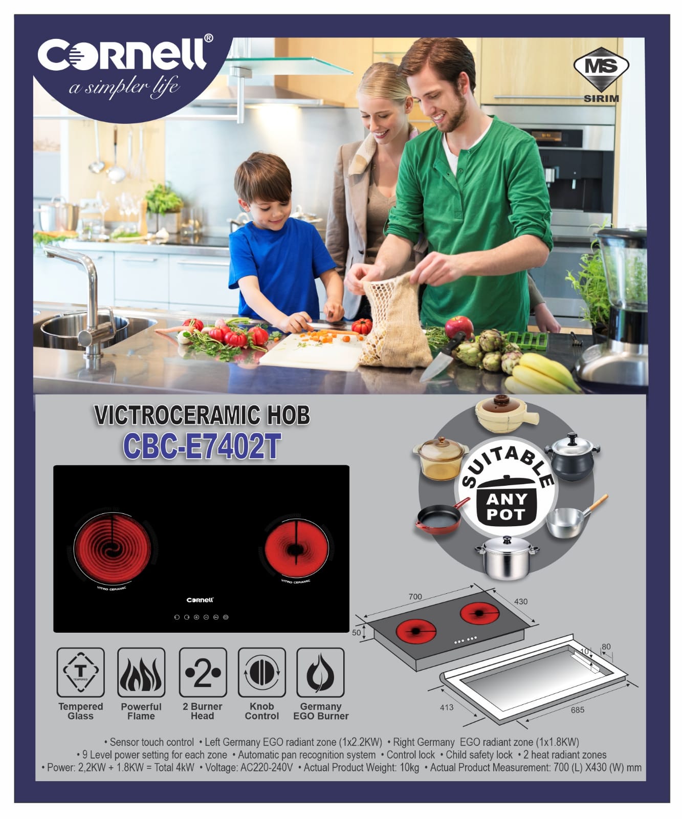 Cornell Built-In Victroceramic Hob  - CBC-E7402T