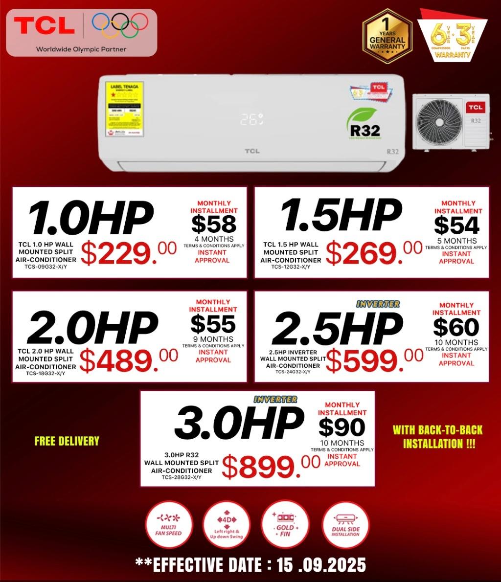 TCL 1.0HP Wall Mounted Split Aircond |TCS-09G32-X/Y