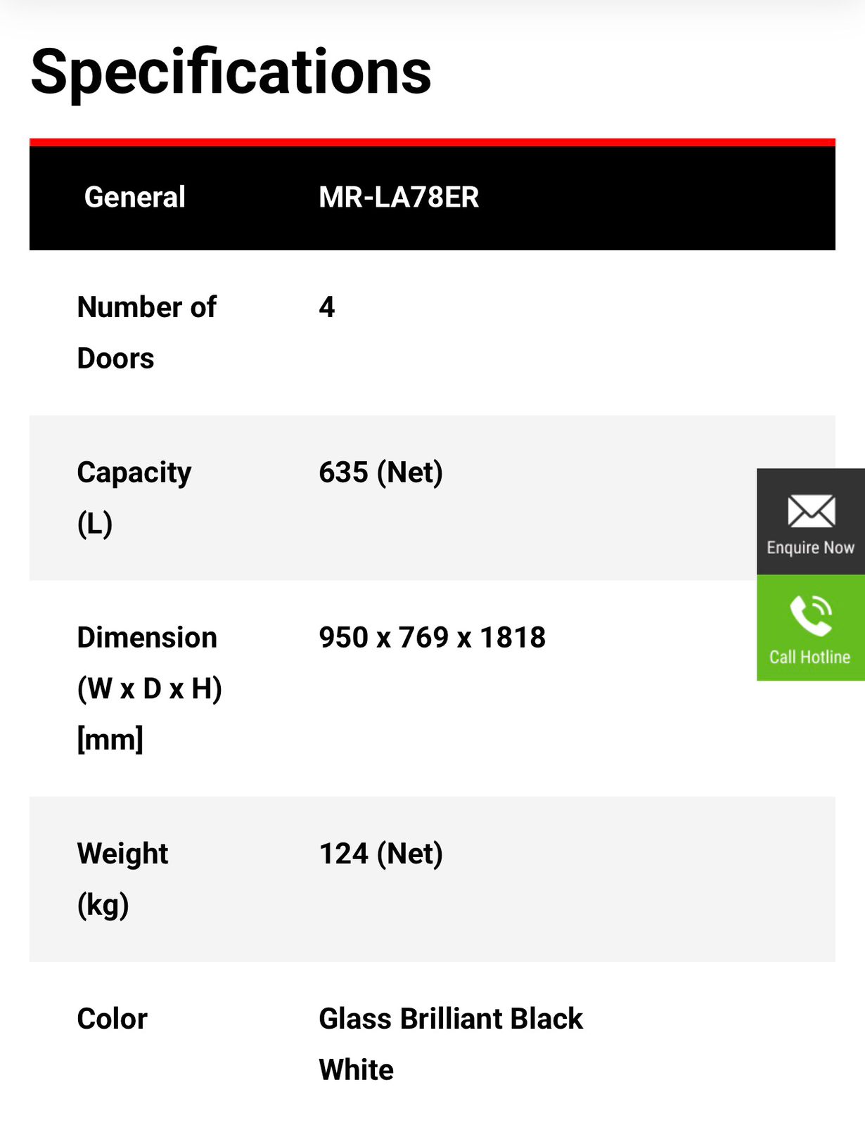 Mitsubishi L7 Series 4-Door Multi Drawer Refrigerator | MR-LA78ER