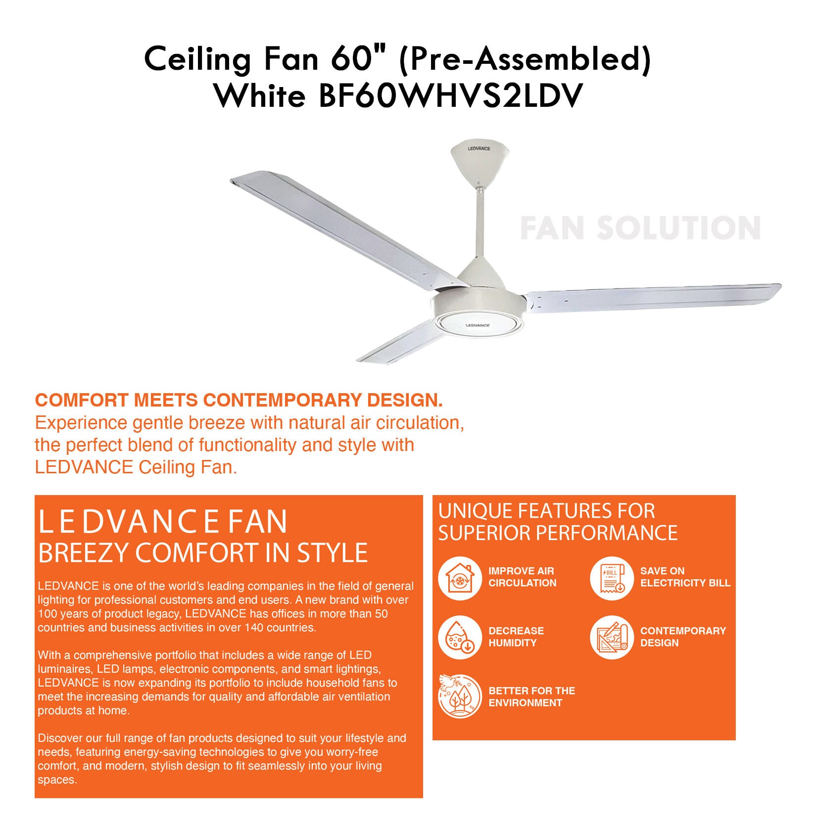 LEDVANCE by Osram 60"Celing Fan (White) | BF60WH