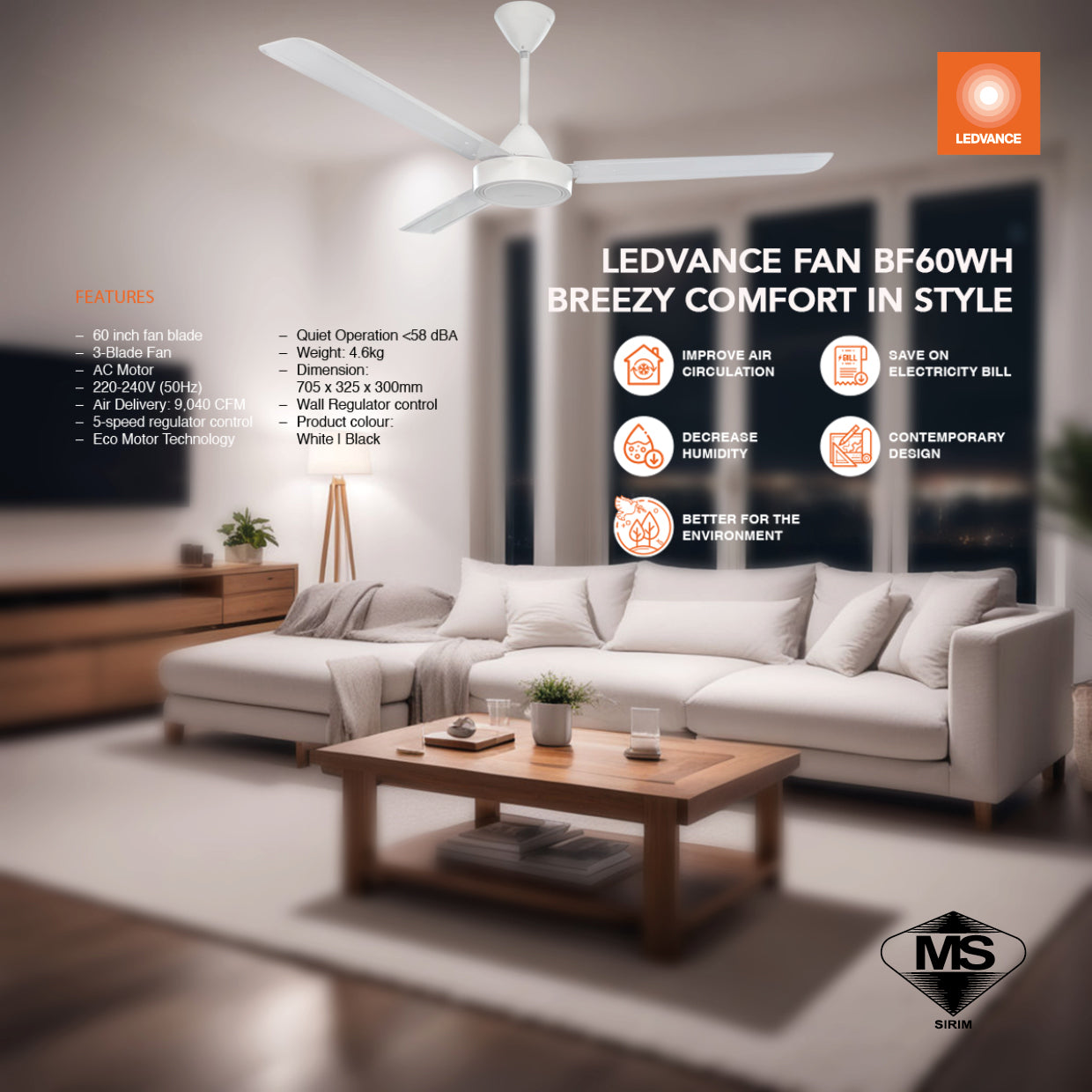 LEDVANCE by Osram 60"Celing Fan (White) | BF60WH