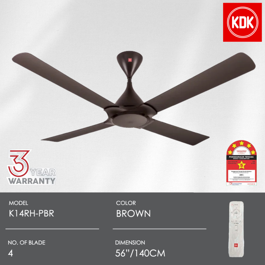 KDK 4 Blades (DC) Ceiling Fan with remote controller | K14RH-PBR