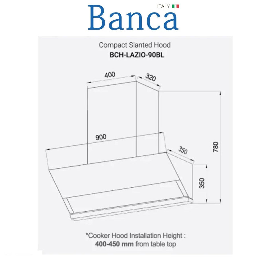Banca Slanted Kitchen Cooker Hood | BCH-LAZIO-90BL