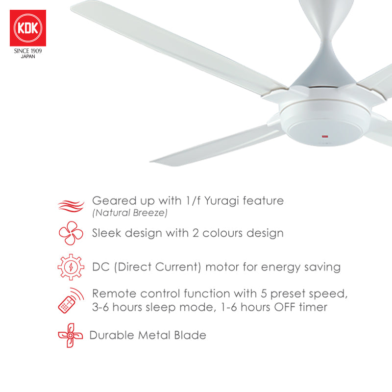 KDK 4 Blades (DC) Ceiling Fan with remote controller | K14TE-DG
