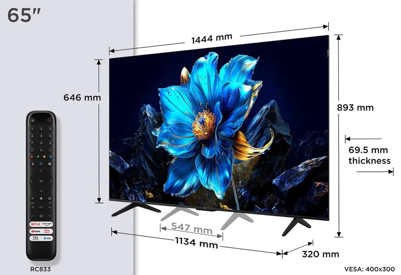 TCL P7K-UK QLED, Direct LED TV, 4K HDR TV, Smart TV Powered by Google TV 65P7K