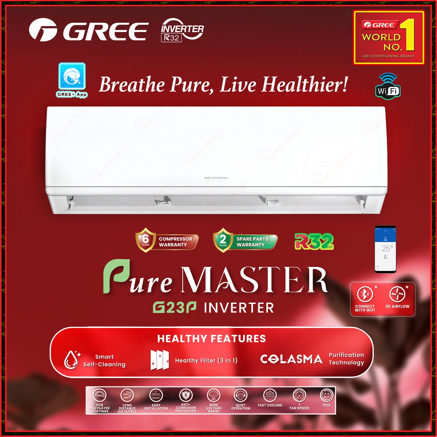 Gree 1.0HP Inverter Split Aircond - G23P-10I