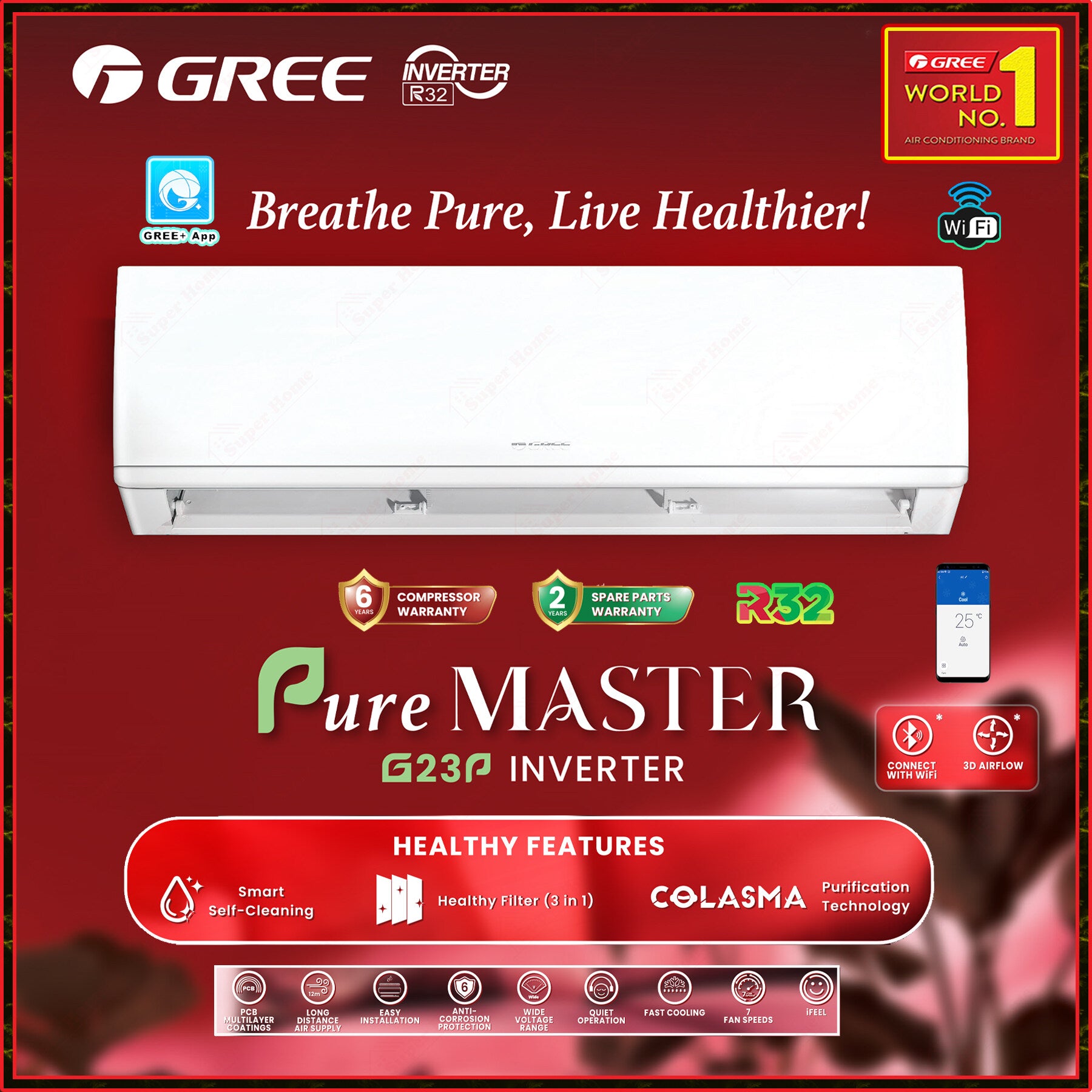Gree 2.5HP Inverter Split Aircond with WIFI |   GWC24QE-K3DNC8B