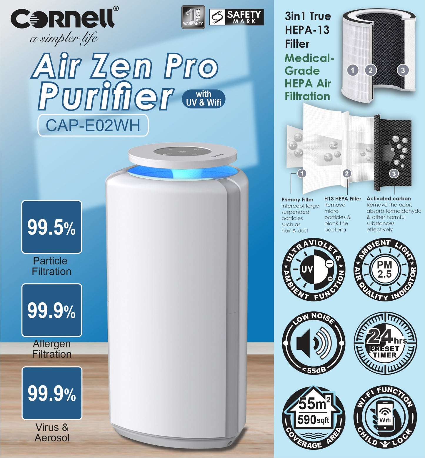 Cornell Air Zen Purifier with UV - CAP-E02WH