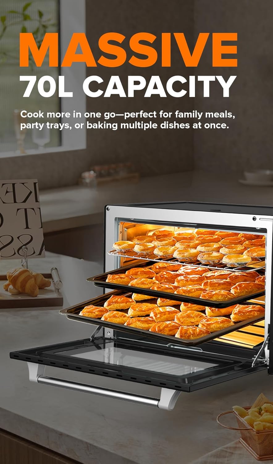 Cornell 70L Double Glass Electric Oven with Rotisserie & Convection Function CEOS702BK