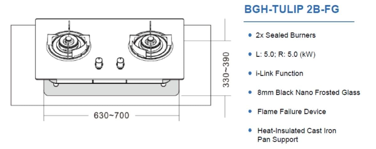 Banca 2 Buner Tempered Glass Built In Gas Hob | BGH-TULIP-2B-FG