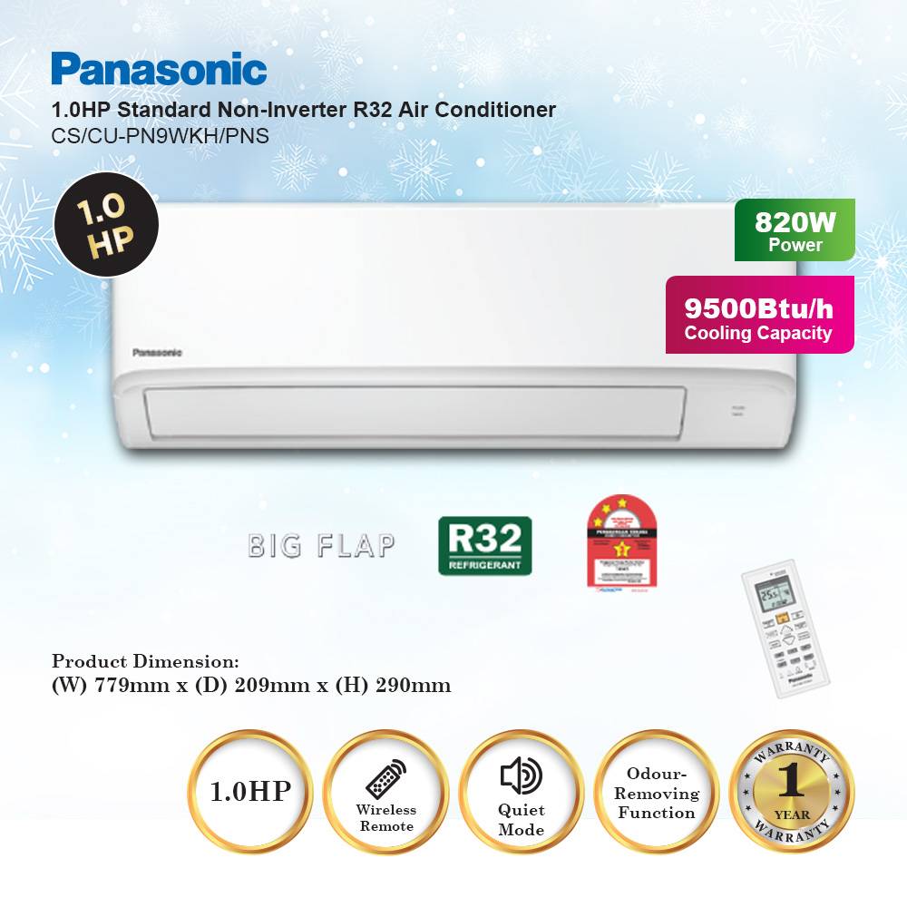 Panasonic 1HP Fixed Speed Wall Mount Aircond - CS/CU-PN9WKH