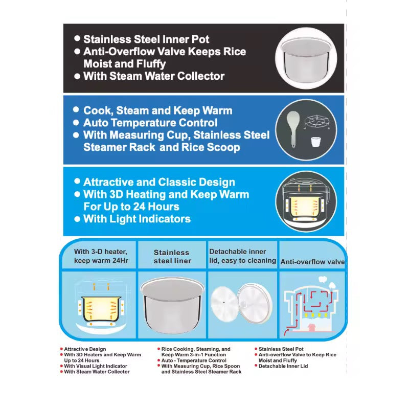 TOYOMI 1.8L Electric Rice Cooker & Warmer with Stainless Steel Inner Pot RC 968SS