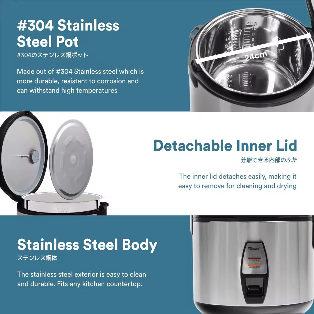 TOYOMI 1.8L Electric Rice Cooker & Warmer with Stainless Steel Inner Pot RC 968SS