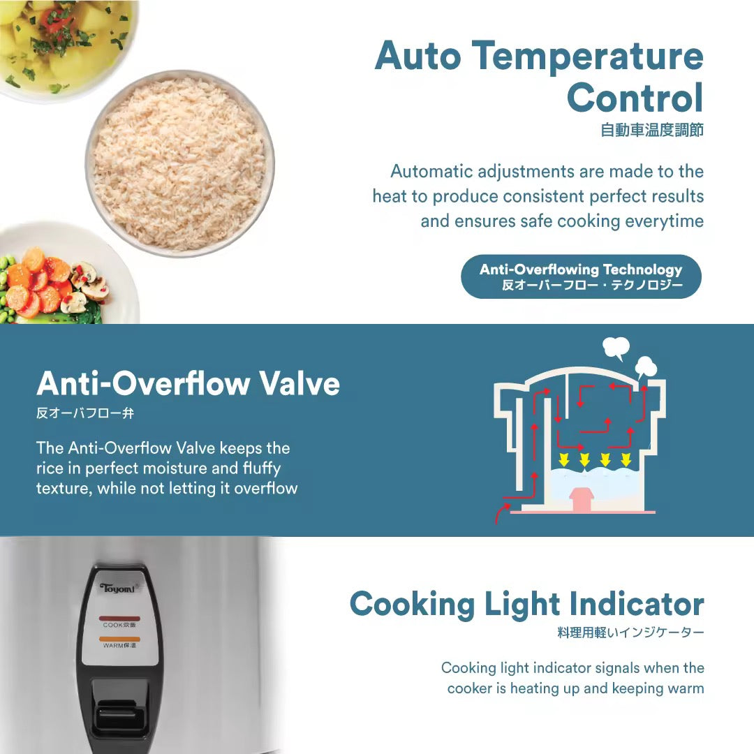 TOYOMI 1.8L Electric Rice Cooker & Warmer with Stainless Steel Inner Pot RC 968SS