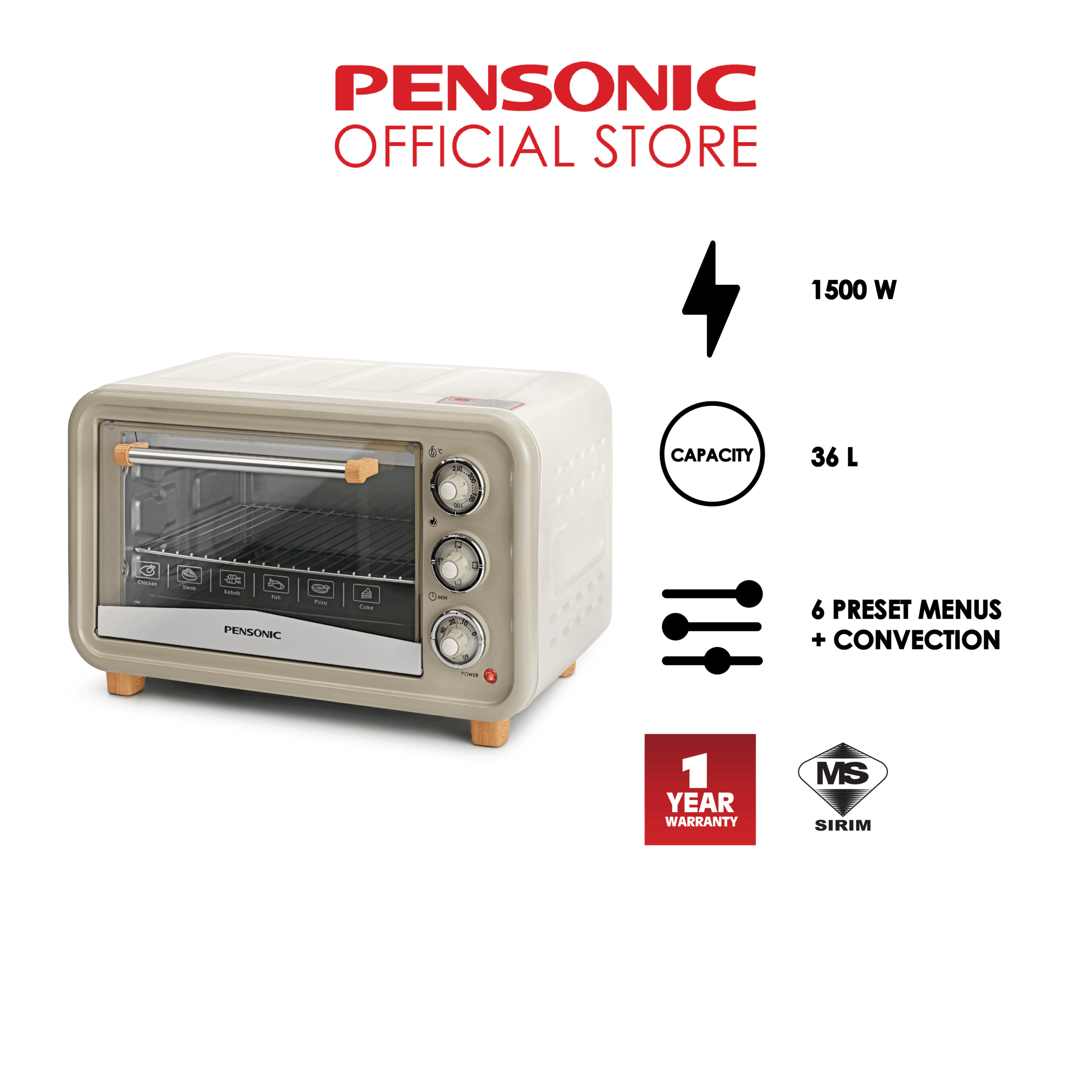 Pensonic Retro Electric Oven 36L | PEO-3612