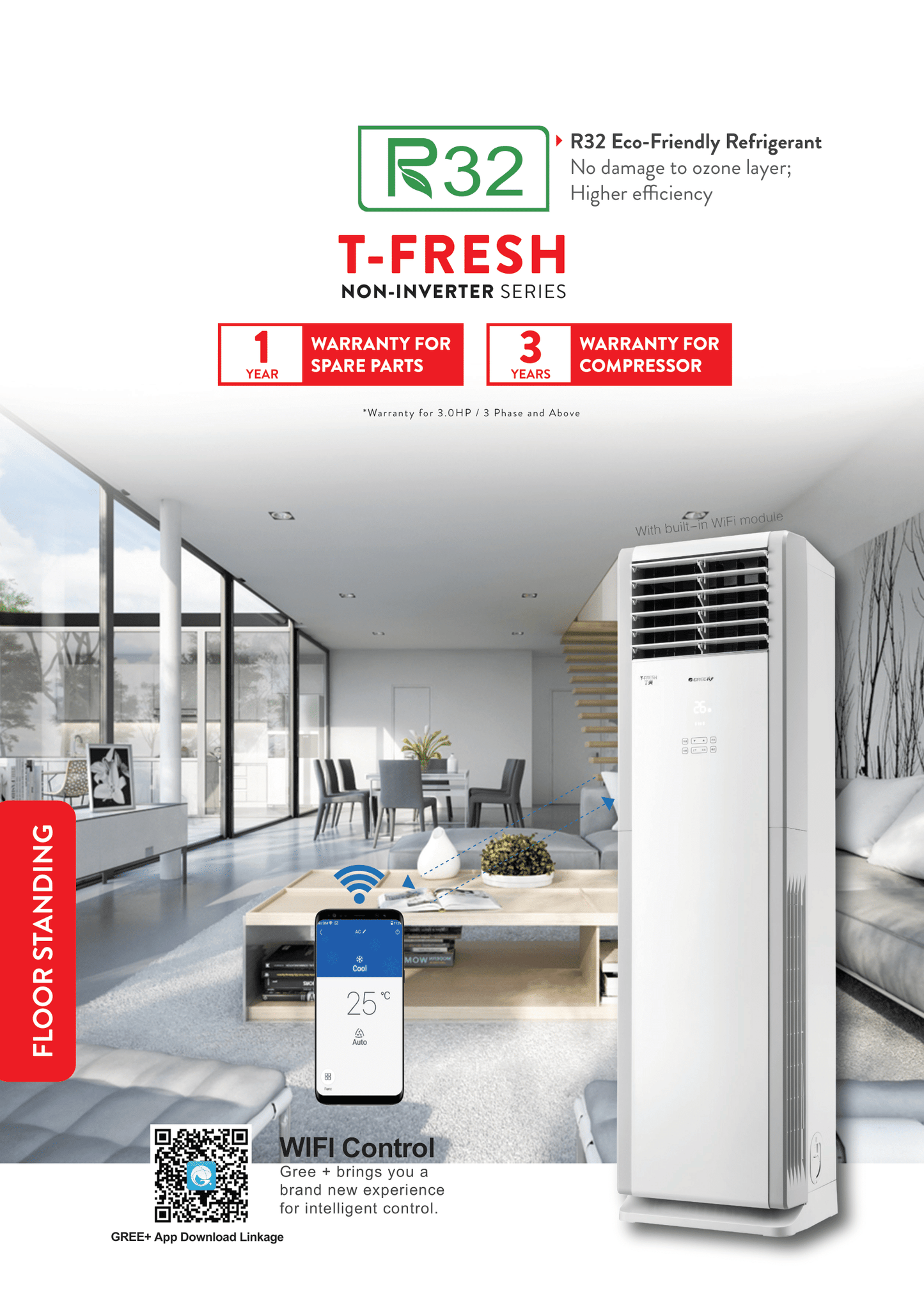 Gree 5.0HP Floor Standing Type Aircond - GVC24AL-K9NNC7A