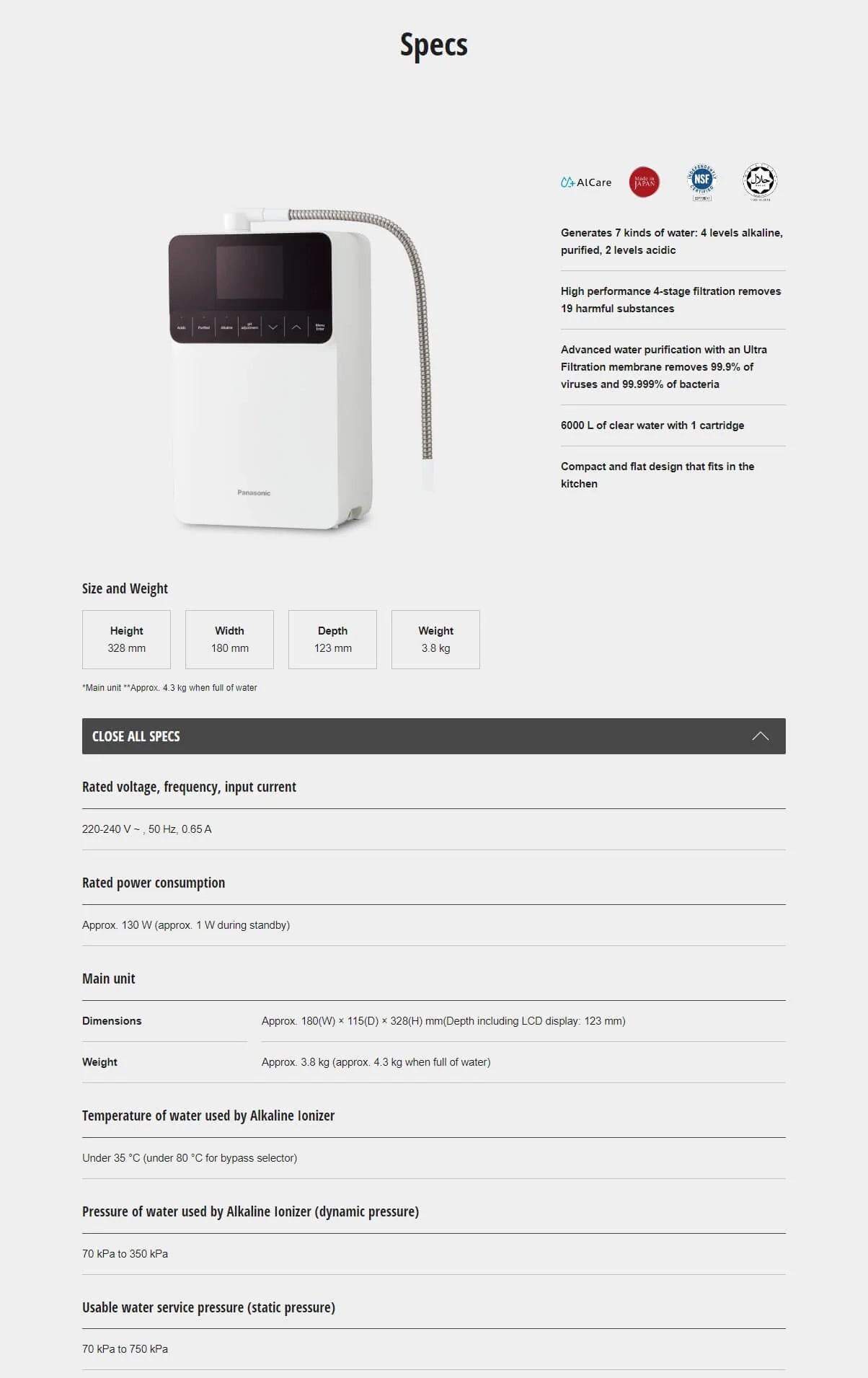 Panasonic Alkaline Ionizer | TK-AS700-WEX