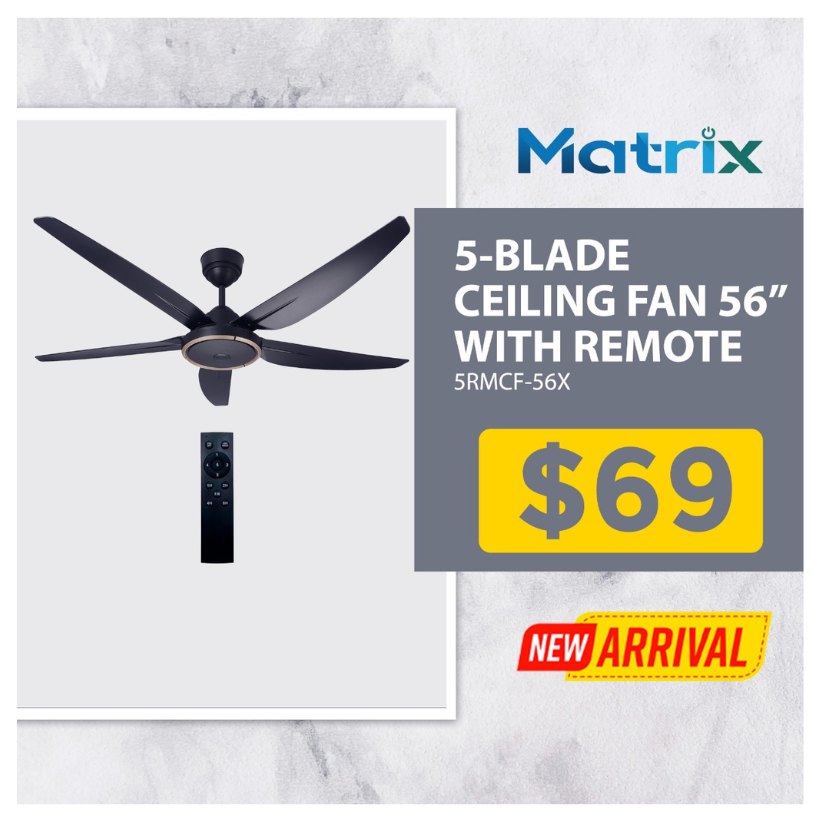 Matrix 56" 5-Blade Ceiling Fan with Remote - 5RMCF-56X