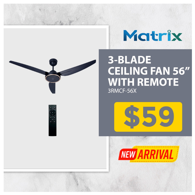 Matrix 56" 3-Blade Ceiling Fan with Remote - 3RMCF-56X