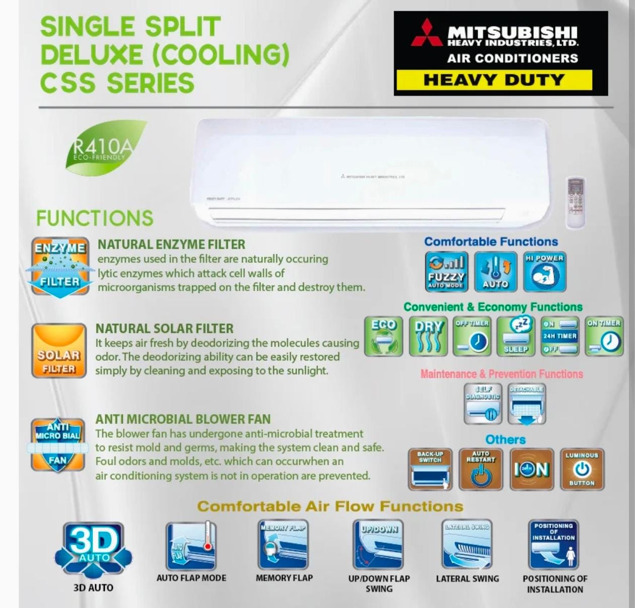 Mitsubishi 1.0HP (Deluxe) Wall Mounted Aircond - SRK/SRC10CRS-S