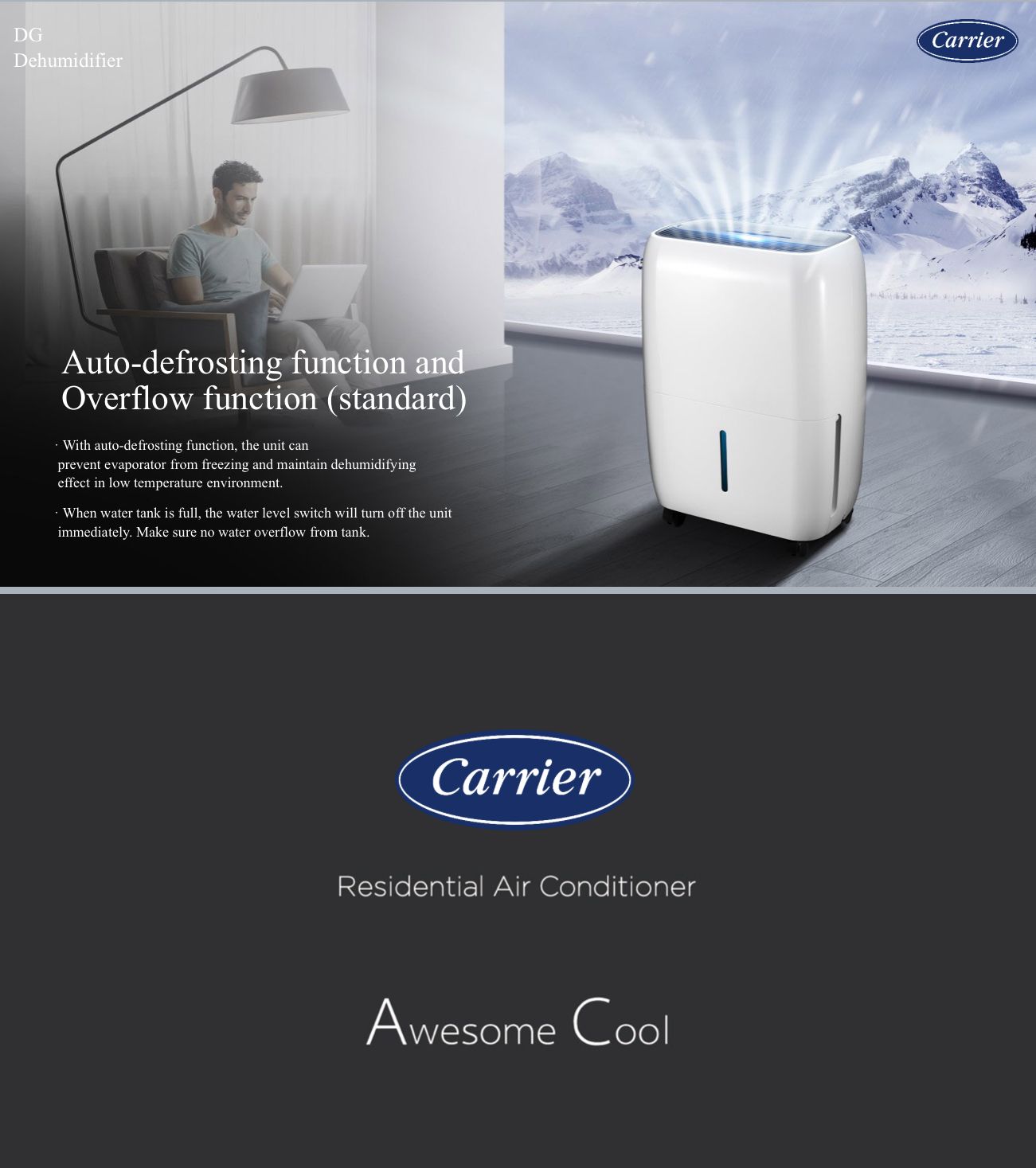 Carrier Dehumidifier with silver ionizer