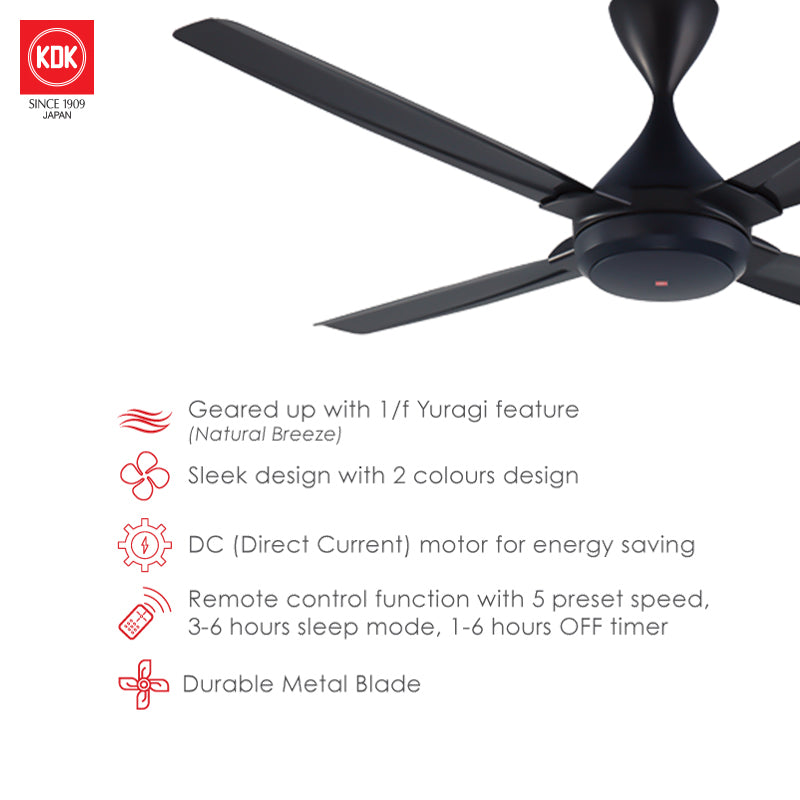 KDK 4 Blades (DC) Ceiling Fan with remote controller | K14TE- WT