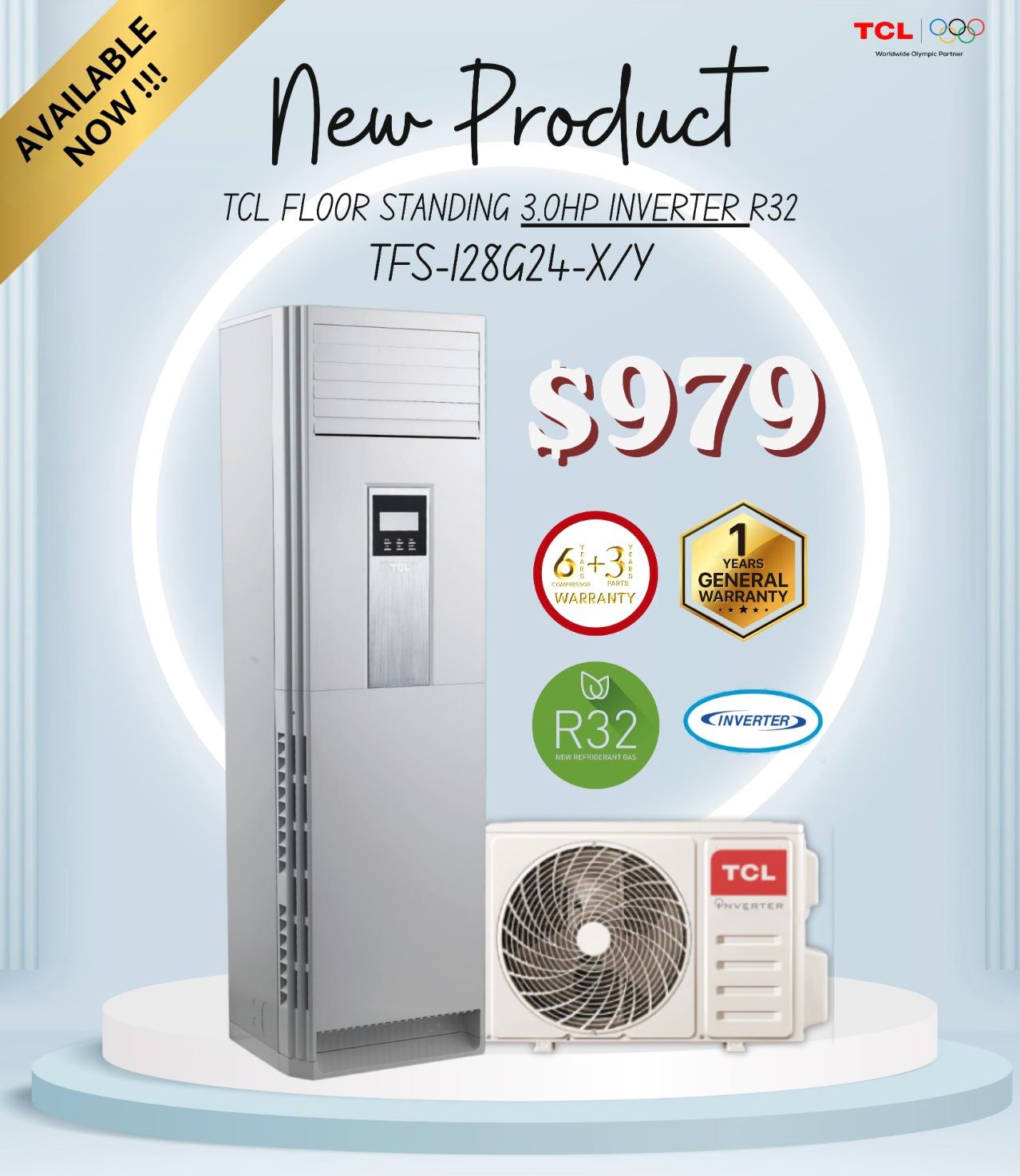 TCL Floor Standing 3.0HP Inverter | TFS-128G24-X/Y