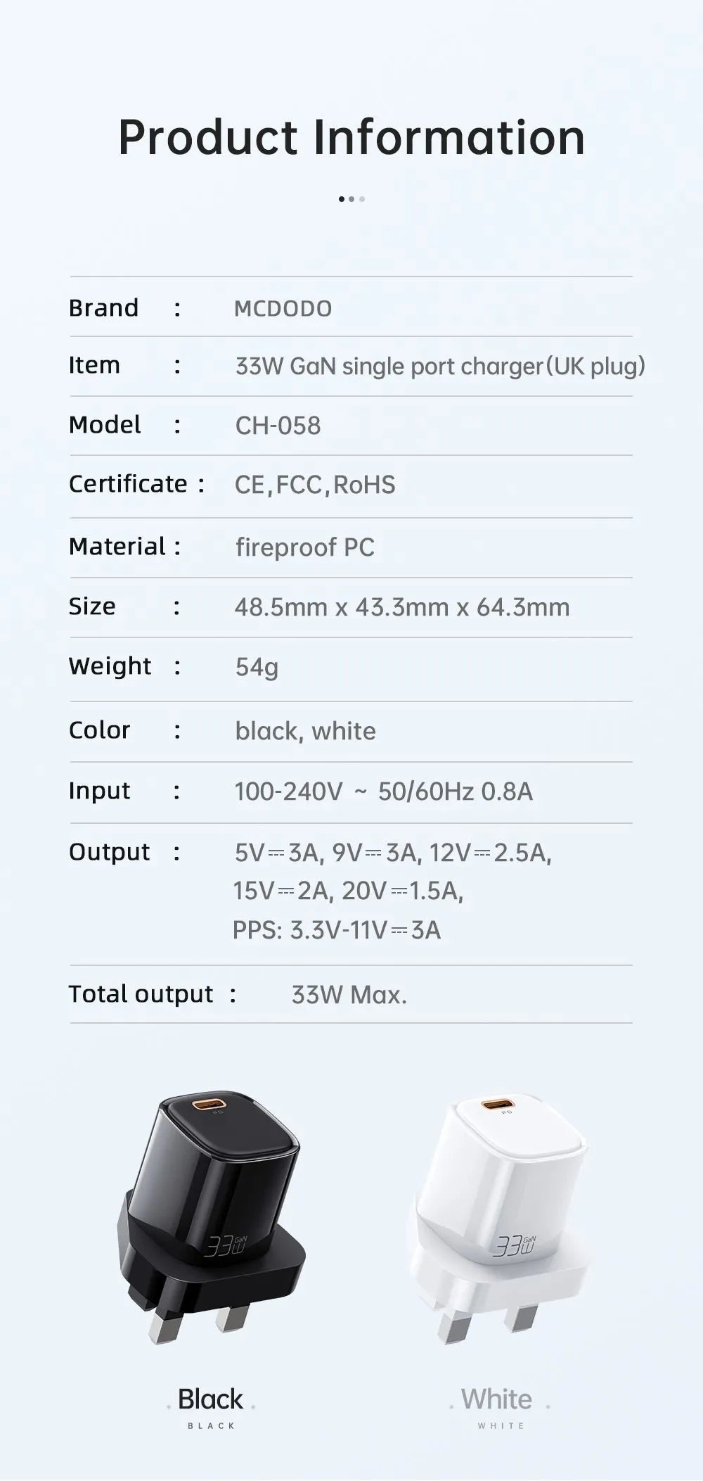 Mcdodo Type-C Charger White | CH0580