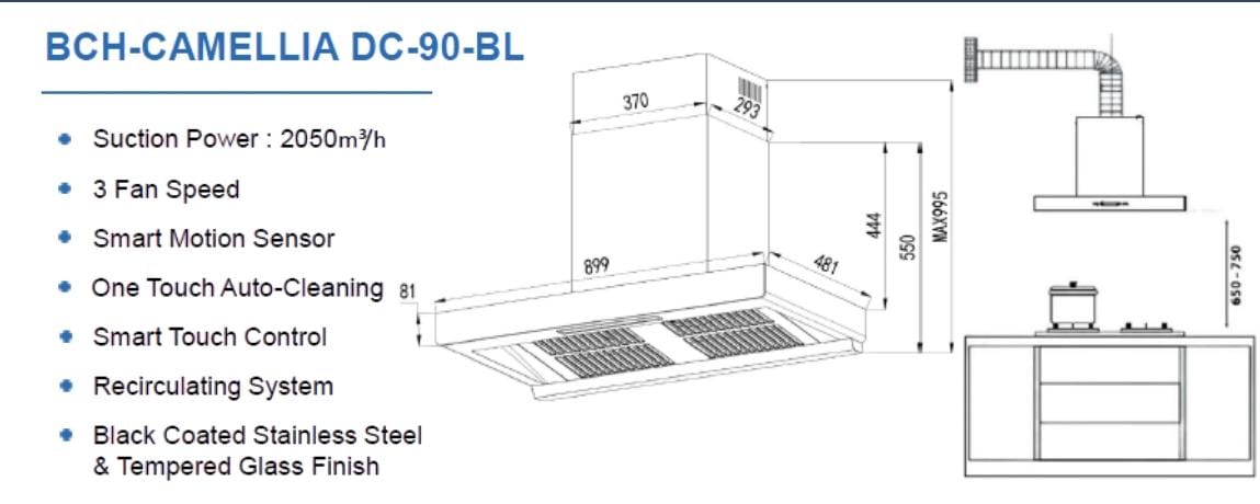 Banca Chimney Cooker Hood | BCH-CAMELLIA FC-90BL