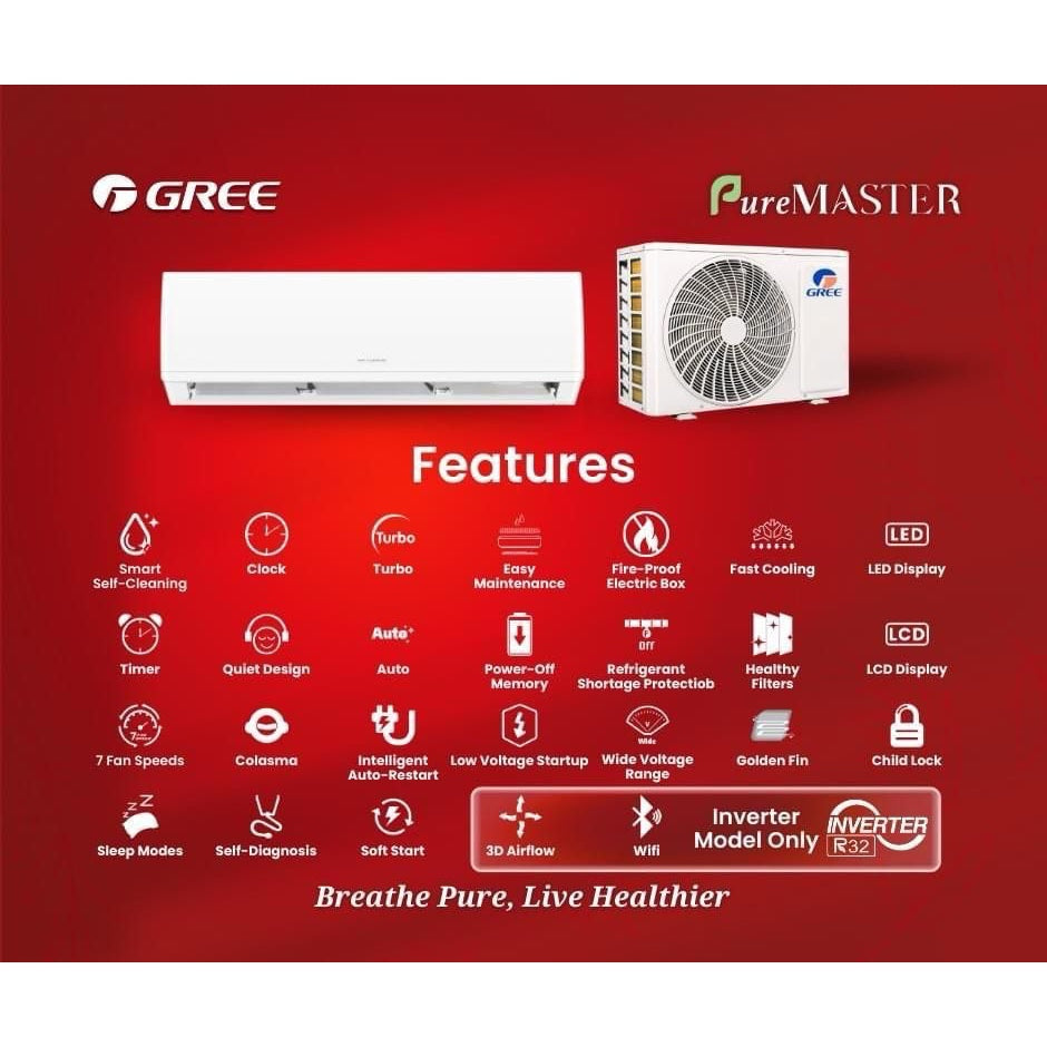 Gree 1.5HP Inverter Split Aircond with WIFI | GWC12QC-K3DNC8B